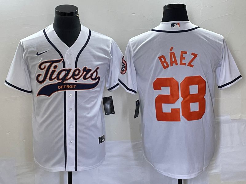 Men Detroit Tigers #28 Baez White Joint Name 2025 Nike MLB Jersey style 3